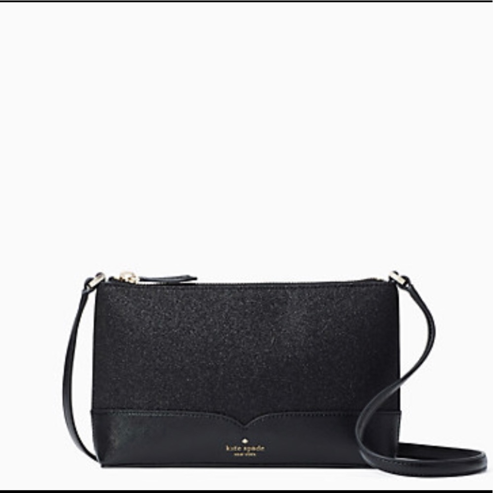 KATE SPADE LOLA GLITTER TINSEL CROSSBODY BLACK NWT